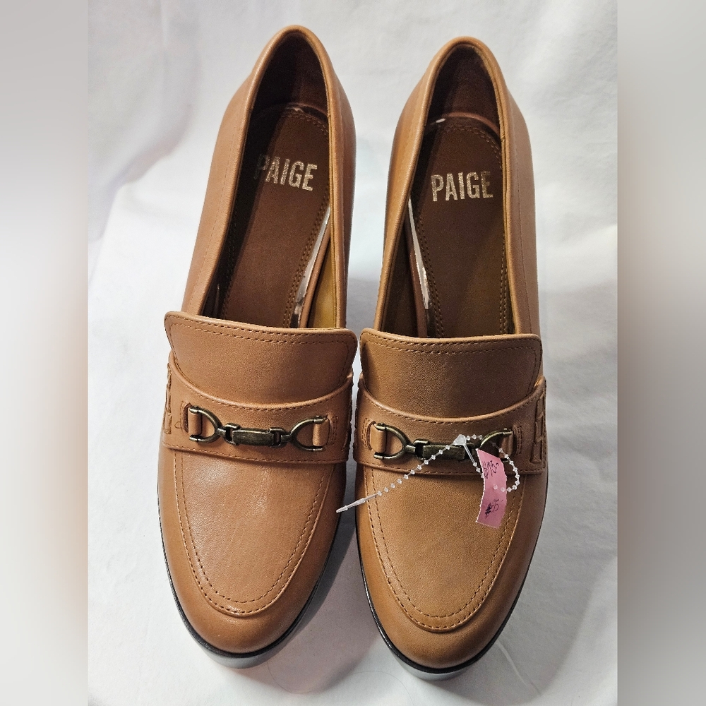 PAIGE Masha Bit Leather Loafer Pump Cognac Size 9. NWOTs